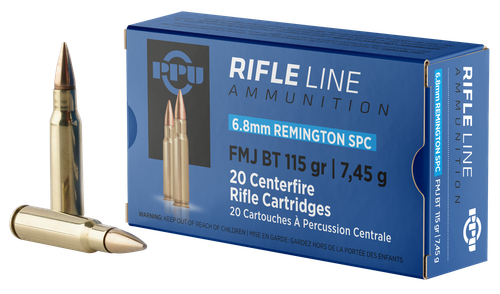 Prvi Partizan Rifle Ammunition PP68F, 6.8mm Rem SPC, Full Metal Jacket Boat Tail, 115 gr, 2625 fps, 20 Rd/Bx