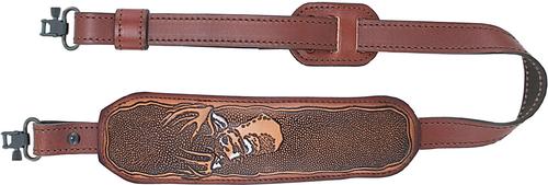 AA&E Leathercraft Embossed Trophy Deer Head Trophy Sling w/Metal Swivels, Brown (8501004S210)
