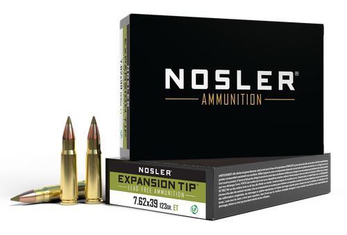 Nosler E-Tip Rifle Ammunition 40040, 7.62X39, E-Tip Boat Tail, 123 gr, 2350 fps, 20 Rd/Bx