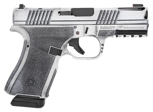Black Rain Ordnance Frontline+ Optic Ready Pistol FLP9MMWB, 9mm Luger, 4in, Black Polymer, Bright White Battleworn Finish, 15 Rds