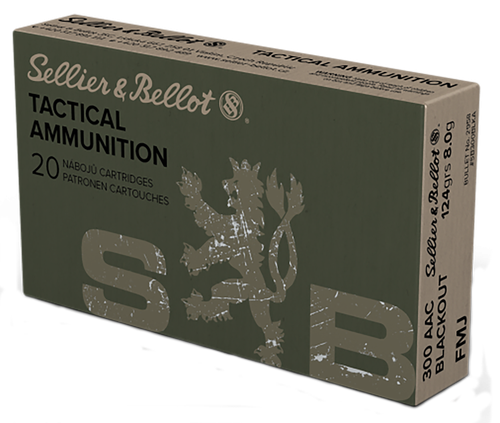Sellier & Bellot Rifle Ammuntion SB300BLKA, 300 Blackout, Full Metal Jacket (FMJ), 124 GR, 20 Rd/bx