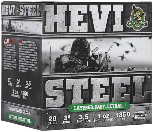 HEVI-Shot HEVI-Steel Waterfowl Shotshells HS62035, 20 Gauge, 3", 1 oz, 1350 fps, #3/5 Steel Shot, 25 Rds/box
