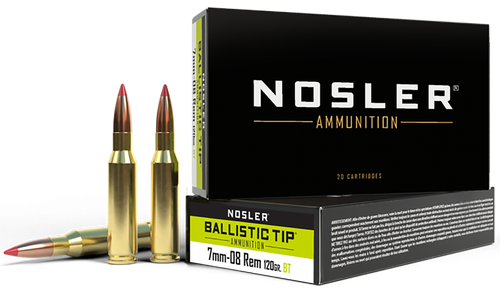 Nosler Ballistic Tip Rifle Ammunition 40060, 7mm-08 Remington, Ballistic Tip, 120 GR, 3000 fps, 20 Rd/Bx