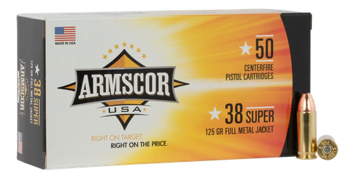 Armscor Pistol Ammunition FAC38SUPER-1N, 38 Super, Full Metal Jacket, 125 GR, 50 Rd/bx
