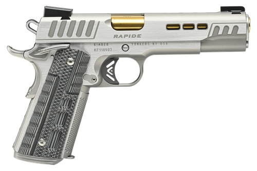 Kimber 3000423 Rapide (Dawn) Pistol - 45 ACP, 5", Gray/black Rapide G10 Grips, Silver KimPro II Finish, 8 Rds