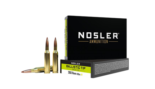 Nosler Rifle Ammunition 40056, 260 Rem, Ballistic Tip, 120 gr, 2850 fps, 20 Rd/Bx