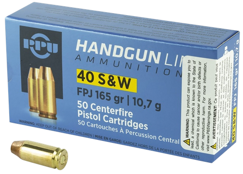 Prvi Partisan Pistol Ammunition PPH40F, 40 S&W, Flat Point Jacketed, 165 gr, 1000 fps, 50 Rd/Bx