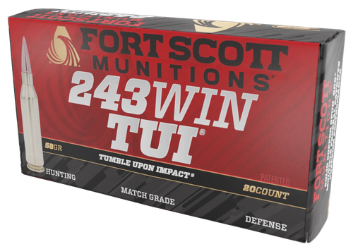 Fort Scott Munitions TUI Rifle Ammunition 243058SCV, 243 Win, Solid Copper Spun, 58 gr, 3870 fps, 20 Rd/Bx