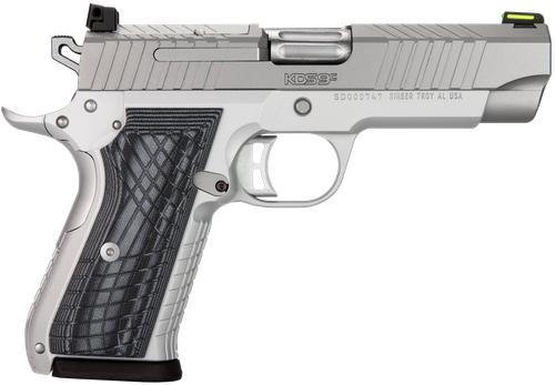 Kimber KDS9C Optic Ready Pistol 3100013, 9mm Luger, 4.09in, nc 3100013 KDS9C 9mm 10+1 4.09" KimPro Silver Front and Rear Serrations Stainless Steel Slide Gray and Black G10 Crosshatch Grips, KimPro