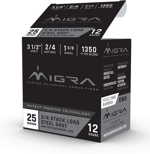 Migra Custom Waterfowl Shotshells M12SL24, 12 Gauge, 3.5", 1 5/8oz, #2/4 Shot, 1350 fps, 25 Rds/Bx