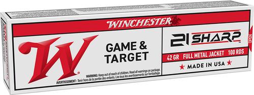 Winchester Game & Target Rimfire Ammunition USA21, 21 Sharp, Full Metal Jacket, 42 gr, 1330 fps, 100 Rds/Bx