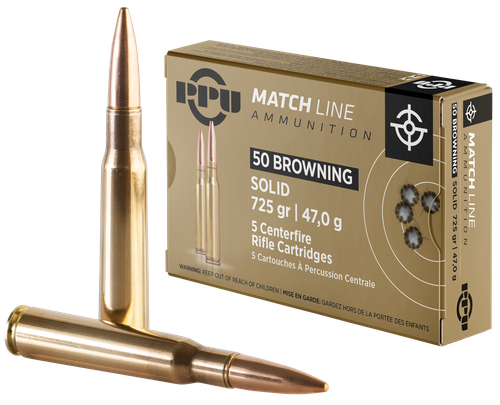 Prvi Partizan Rifle Ammunition PPM50, 50 BMG, Full Metal Jacket Solid, 725 gr, 2854 fps, 5 Rd/Bx
