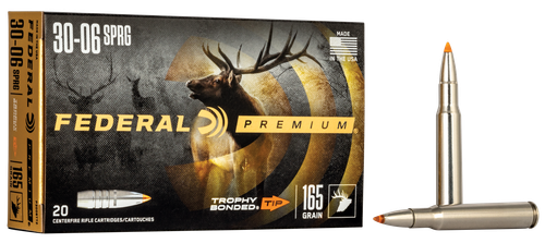 Federal Premium Vital-Shok Rifle Ammunition P3006TT2, 30-06 Springfield, Trophy Bonded Tip, 165 GR, 2800 fps, 20 Rd/bx