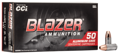 CCI Blazer Handgun Ammunition 3462, 9MM, Total Metal Jacket, 147 GR, 985 fps, 50 Rd/Bx