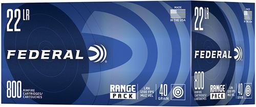 Federal Range Rimfire Ammunition 729B800, 22 Long Rifle, Lead Round Nose, 40 GR, 1200 fps, 800 Rd/bx