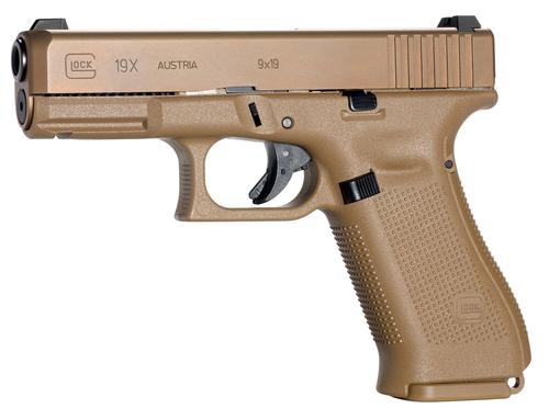Glock 19X Compact Crossover Pistol PX1950701, 9mm Luger, 4.02in, Coyote Brown Textured Polymer Grips, Coyote Brown Cerakote Finish, 10 Rds