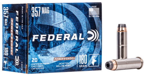 Federal Personal Defense Pistol Ammunition C357G, 357 Magnum, Jacketed Hollow Point (JHP), 180 GR, 1080 fps, 20 Rd/bx