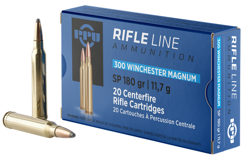 Prvi Partizan Rifle Ammunition PP3003, 300 Win Mag, Soft Point, 180 gr, 2905 fps, 20 Rd/Bx