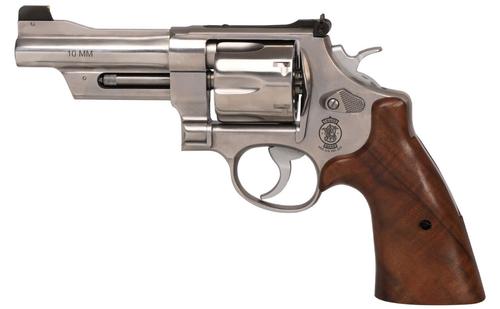 Smith & Wesson 610 Mountain Revolver 14042, 10mm, 4", Bear Hug Walnut Grip, Gold Bead Sight, Stainless Finish, 6 Rd