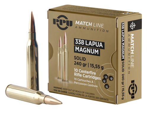Prvi Partizan Rifle Ammunition PPM338, 338 Lapua Mag, Copper Solid, 240 gr, 2985 fps, 10 Rd/Bx