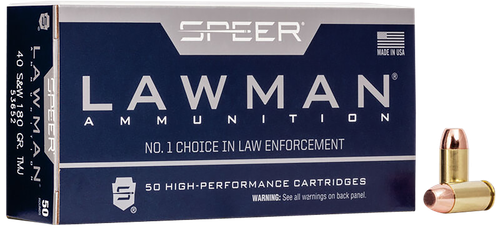 Speer Lawman Ammunition 53652, 40 S&W, Total Metal Jacket (TMJ), 180 GR, 1000 fps, 50 Rd/Bx