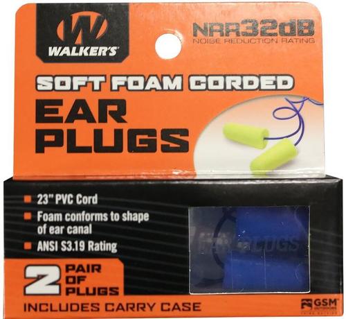 Walker Game Ear Blue Foam Plug w/Blue Cord, 2 Pairs with Plastic Case (GWPEPCORD-YL)