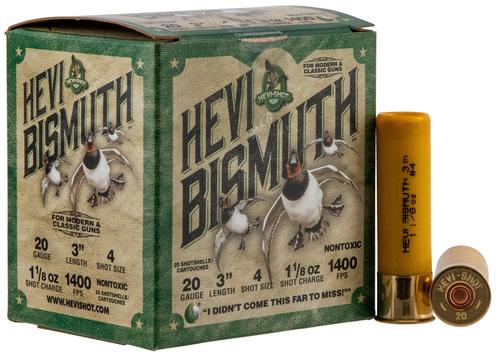 HEVI-Shot Hevi-Bismuth Waterfowl Shotshells HS17004, 20 Gauge, 3", 1400 fps, #4 Shot, 25 Rds/bx