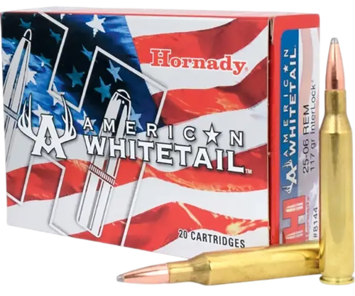 Hornady American Whitetail Rifle Ammunition 8144, 25-06 Remington, Soft Point (SP), 117 GR, 2748 fps, 20 Rd/bx