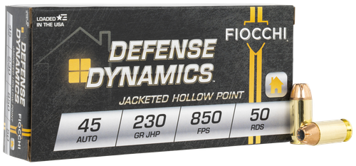 Fiocchi Shooting Dynamics Pistol Ammunition 45T, 45 ACP, Jacketed Hollow Point (JHP), 230 GR, 850 fps, 50 Rd/bx