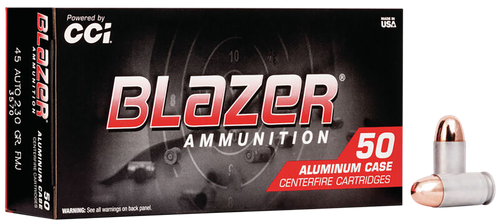 CCI Blazer Handgun Ammunition 3570, 45 ACP, Full Metal Jacket (FMJ), 230 GR, 845 fps, 50 Rd/bx