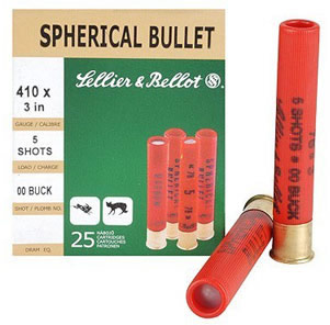 Sellier & Bellot Shotgun Ammuntion V051562U, 410 Gauge, 3 in, 5 pellets, #00 Lead Buckshot, 25 Rd/bx