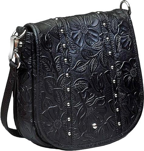 Gun Tote'n Mamas Black Shoulder Bag, Tooled Leather (GTM-16TLDBK) Fits Small Pistols & Revolvers, Ambidextrous Hand