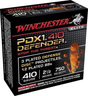Winchester Supreme Elite Self Defense Ammunition S410PDX1, 410, 2 1/2 in, #12/BB 3 Disc Personal Defense Shot, 10 Rd/bx