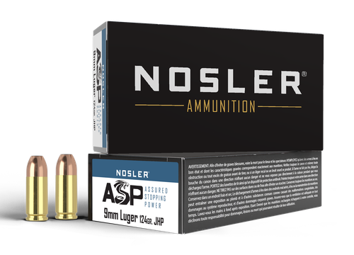 Nosler Handgun Ammunition 51054, 9mm, Jacketed Hollow Point (JHP), 124 GR, 1200 fps, 50 Rd/Bx