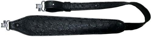 AA&E Leathercraft Gunuine Full Quill Ostrich Leather Padded Trohpy Gunsling w/Metal Swivels, Black (8517721S010)