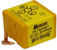 Berger Target Bullets 22 Caliber, .224 Diameter, 55 Grain, Match Grade, Flat Base, 100 Per Box (22410), Not Loaded
