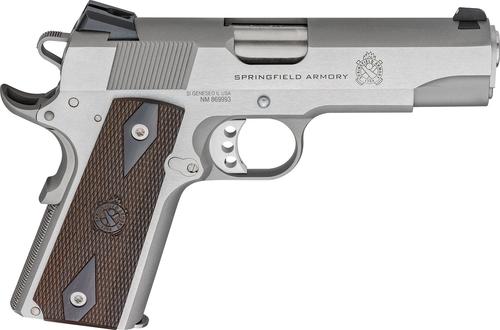 Springfield 1911 Garrison Pistol PX9417S, 9mm Luger, 4.25in, Thinline Wood Grips, Stainless Steel Finish, 9 Rds