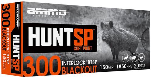 Ammo Inc Hunt Rifle Ammunition 300B150SPA20, 300 Blackout, Soft Point, 150 gr, 1850 fps, 20 Rd/Bx