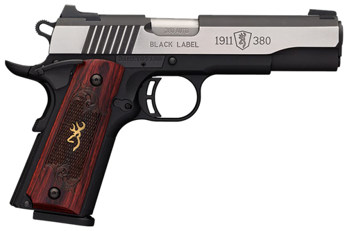 Browning 1911-380 Black Label Medallion Pro Pistol 051912492, 380 ACP, 4.25in, Checkered Rosewood w/Gold Buck Mark Inlay, Matte Black Finish, 8 Rds