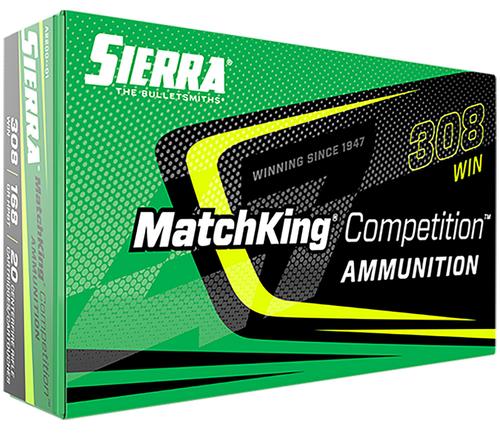 Sierra MatchKing Competition Rifle Ammunition A220001, 308 Win, Sierra MatchKing BTHP, 168 gr, 20 Rd/Bx