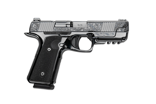 Custom & Collectable Daniel Defense H9 Obsidian Semi-Automatic Pistol CNCDDH9OB, 9mm, 4.28:, Black Textured Grips, High Polish Black Chrome Finish, 15 Rds