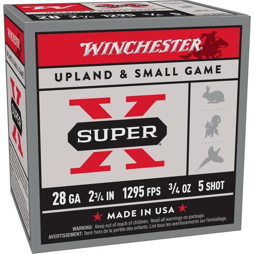 Winchester Super-X High Brass Game Shotshells X285, 28 Gauge, 2-3/4", 3/4 oz, 1295 fps, #5 Lead , 25 Rds/Bx