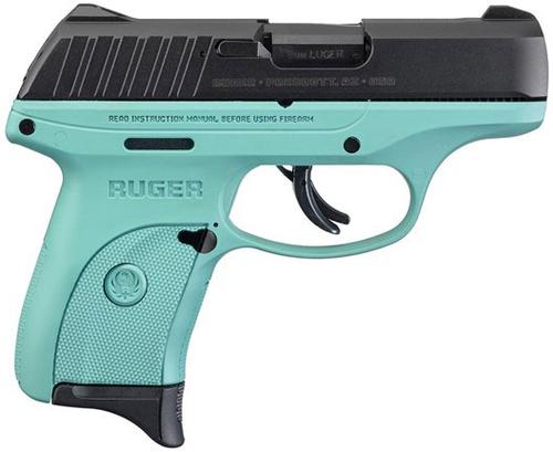 Ruger EC9S Striker Fire Pistol 3285, 9mm, 3.12 in, Cerakoted Polymer Grip, Turquoise Finish, 7 Rd