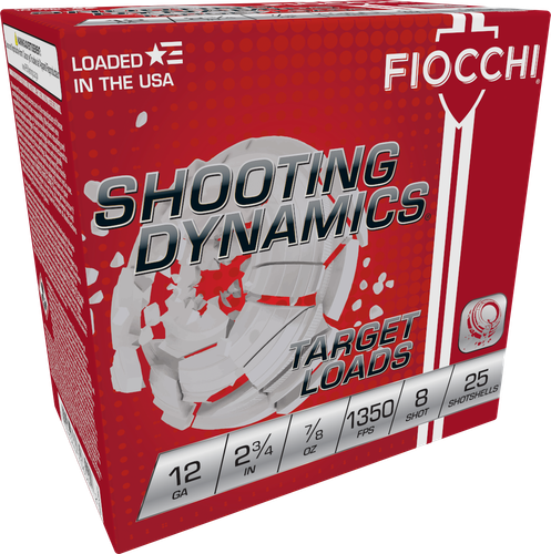 Fiocchi Shooting Dynamics Target Load Shotshells 12SD78H8, 12 Gauge, 2-3/4", 7/8 oz, 1350 fps, #8 Shot, 25 Rds/Bx