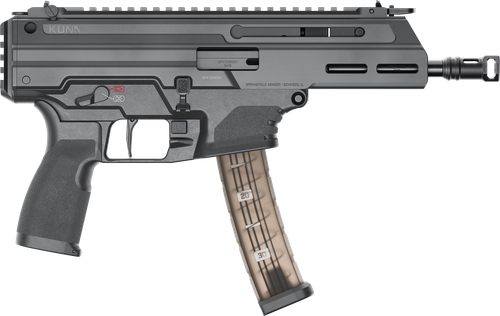Springfield Armory Kuna Pistol PDW KN9069B, 9mm, 6.12" Threaded, Hybrid Flip-up Sights, Polymer Grips, Black Melonite Finish, Ambidextrous, 30+1