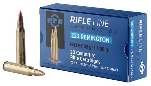 Prvi Partizan Rifle Ammunition PP223F1, 223 Remington, Full Metal Jacket Boat Tail, 55 gr, 3240 fps, 20 Rd/Bx