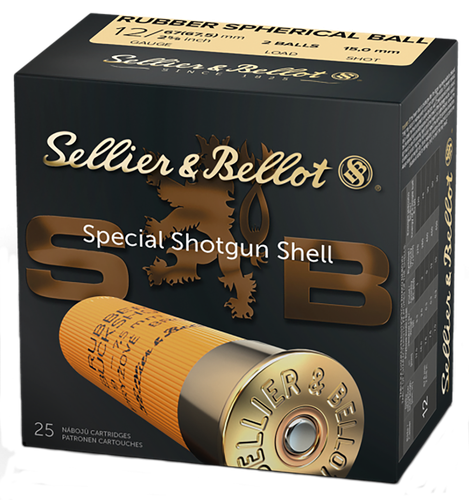 Sellier & Bellot Rubber Ball Shotgun Ammuntion SB12RBB, 12 Gauge, 2-3/4", Rubber Ball, 921 fps, 25 Rd/bx