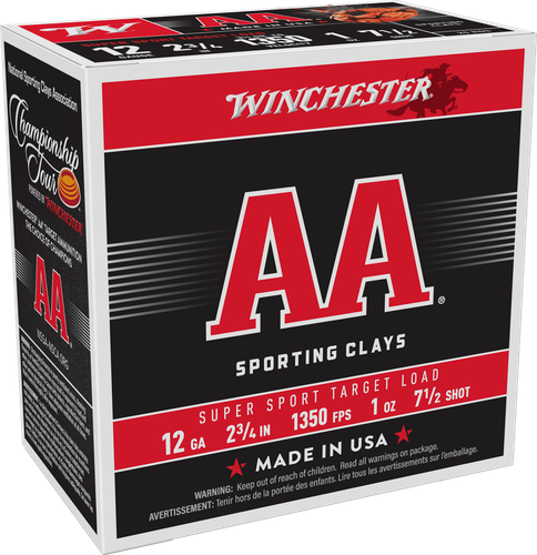 Winchester AA SuperSport Sporting Clays AASCL1275, 12 Gauge, 2-3/4", 1 oz, 1350 fps, #7.5 Lead Shot, 25 Rds/Bx