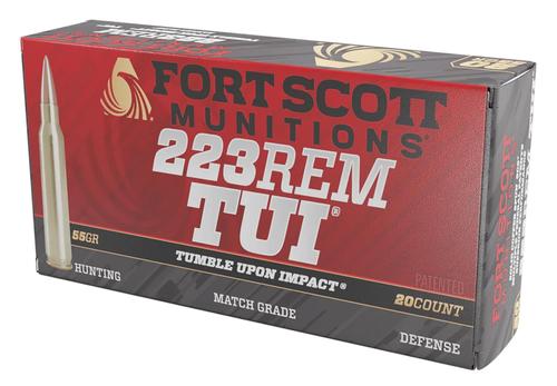 Fort Scott Munitions TUI Rifle Ammunition 223055SCV, 223 Remington, Solid Copper Spun, 55 gr, 3211 fps, 20 Rd/Bx