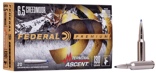 Federal Premium Terminal Ascent Rifle Ammunition P65CRDTA1, 6.5 Creedmoor, Terminal Ascent, 130 GR, 2800 fps, 20 Rds/Bx